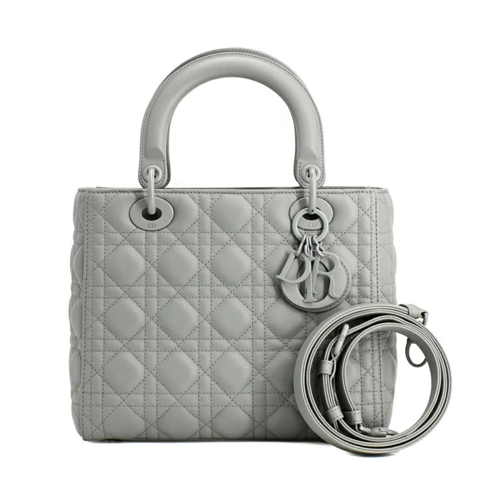 Christian Dior Lady Handbag Leather Gray